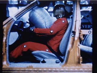 Front airbag deployed during crash test